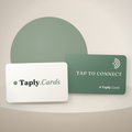 Taply card front with the Taply.Cards logo and card back reading Tap to connect