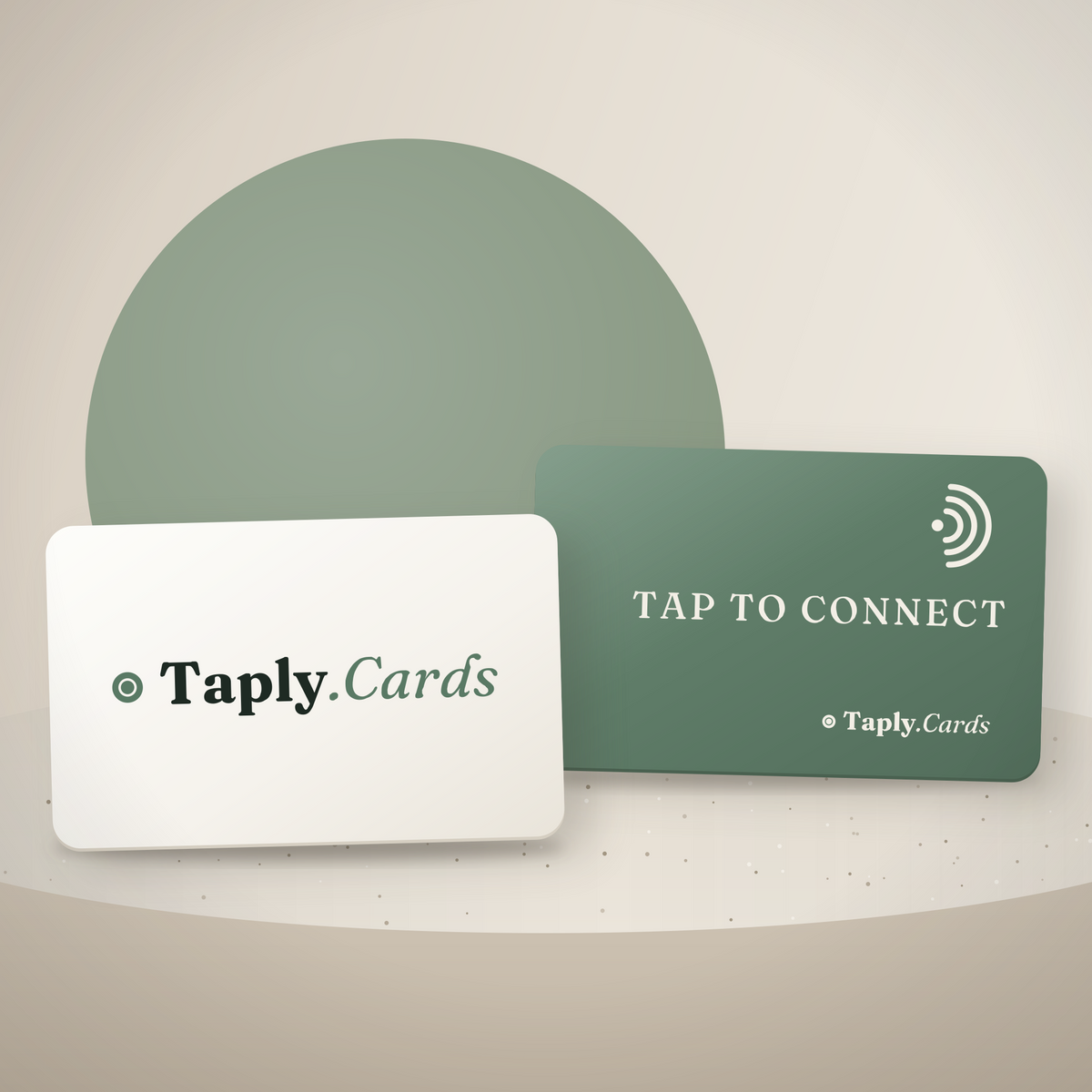 Taply card front with the Taply.Cards logo and card back reading Tap to connect