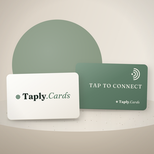 Taply card front with the Taply.Cards logo and card back reading Tap to connect